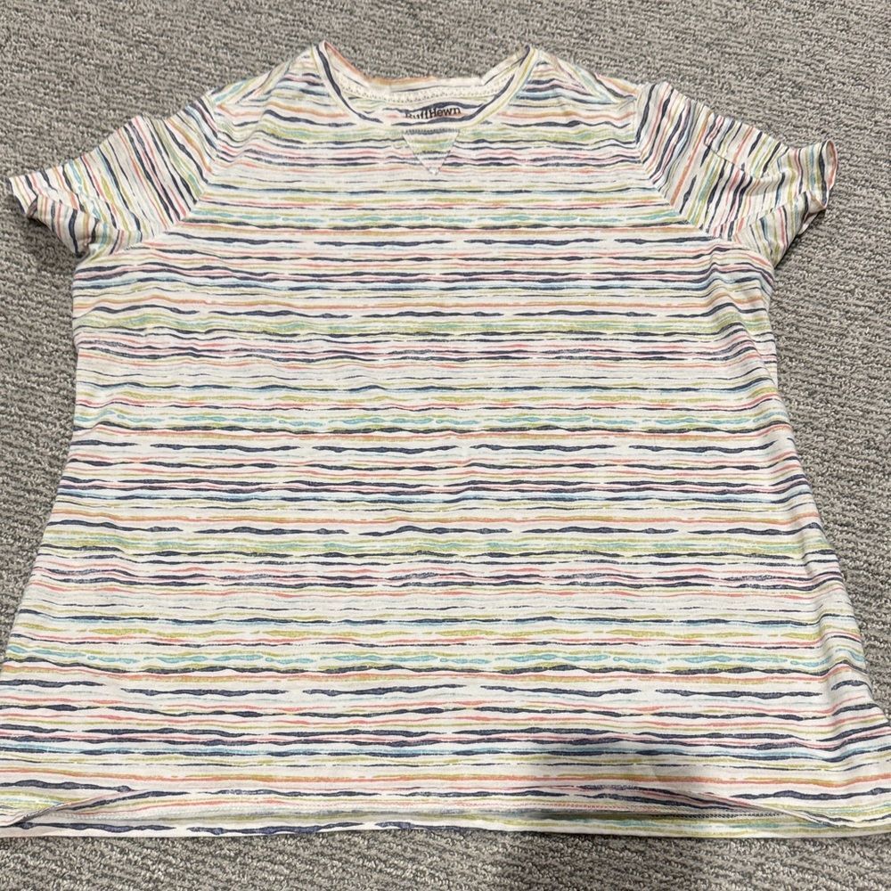 Ruff Hewn White Tee with Multicolor Pastel Stripes